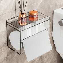 2pcs Multi-Functional Waterproof Tissue Box, Bathroom Wall Mounted Acrylic Toilet Paper Holder Rack Back To School