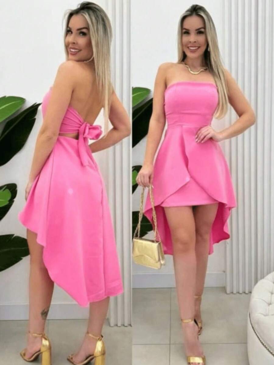 Women's Strapless Midi Dress With Elongated Cup - Màu Hồng baby - Xem 1