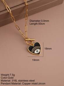 1 pieza Collar con colgante de ojo y corazón con cadena de cierre de acero inoxidable, joyería de moda para mujer, regalo de Halloween, San Valentín, mamá, madre, Día de la Madre