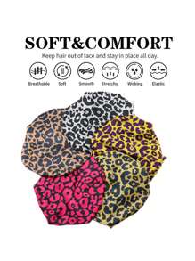 1pc Women's Bonnet Leopard Print Wide Brim Elastic Satin Comfortable Sleep Cap Soft Leisure Daily Style Hair Care Hat Silk Bonnet Satin Bonnet - Multicolor - View 3