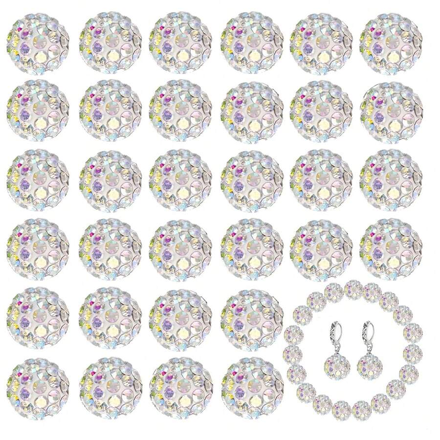 100 件/包 10 毫米闪亮水晶 AB 迪斯科球珠，手工水钻，适用于项链手链耳环珠宝制作和 DIY 装饰 - AB彩 - 查看 1