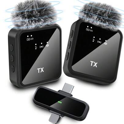 2 Packs Wireless Lavalier Microphone Compatible With Iphone IPad, Professional Lapel Mics, Wireless Mic Plug-Play, Lapel Microphone For Video Recording Interview Conference Podcast Vlog,Microphone,Mic,Wireless Microphone