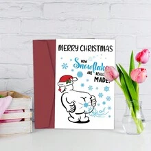 1 pièce Carte de Noël fantaisiste - Comment les flocons de neige sont vraiment faits, design de bonhomme de neige de bande dessinée, message de fête humoristique, parfait pour les amis, la famille et les êtres chers pour célébrer les occasions spéciales, Noël