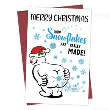 1 pièce Carte de Noël fantaisiste - Comment les flocons de neige sont vraiment faits, design de bonhomme de neige de bande dessinée, message de fête humoristique, parfait pour les amis, la famille et les êtres chers pour célébrer les occasions spéciales, Noël