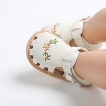 Baby Girl Sandals, PU Leather Non-Slip Embroidery Flower Summer Flats Toddler Shoes For Casual Daily - 白色 - 查看 2