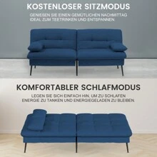 Sofa Schlafsofa mit Schlaffunktion, überzug Futon Klappsofa, Bettcouch, ecksofa, Couch Gästebett, 3-Sitzer Sofa, mit verstellbare Rückenlehne aus Stoff - Blau - Übersicht 5