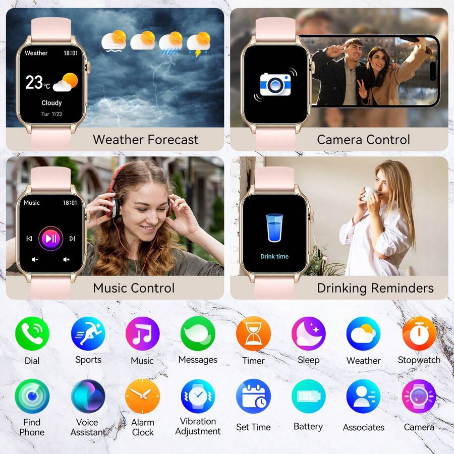 Smart Watches For Women With LED Flashlight 1.96'' HD Screen Waterproof