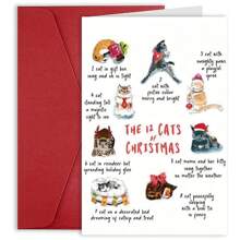 1 张，有趣的小猫圣诞贺卡礼物，送给朋友家人的生日贺卡祝福卡，圣诞节万圣节感恩节礼物，送给朋友家人的简单有趣的圣诞生日贺卡 - 均碼 - 查看 9