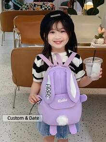 Customizable Name Embroidery Craftsmanship Personalized Children's Backpack New Fashionable And Casual Girls' Kindergarten Travel Small Backpack Cartoon Cute Little Rabbit Backpackback To School Winter Gift Ideas - Multicolor - View 1
