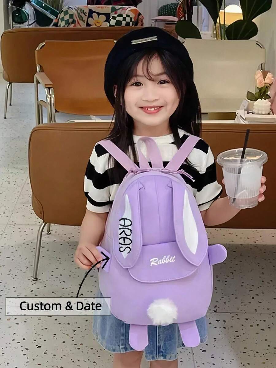 Customizable Name Embroidery Craftsmanship Personalized Children's Backpack New Fashionable And Casual Girls' Kindergarten Travel Small Backpack Cartoon Cute Little Rabbit Backpackback To School Winter Gift Ideas - Multicolor - View 1
