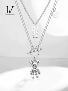 1 件钛钢项链男士哥特式嘻哈吊坠项链，动物项链，适合万圣节、礼物 - 銀色 - 查看 8