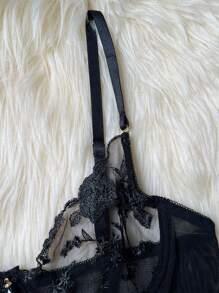 ملابس داخلية نسائية سوداء جذابة مطرزة شفافة، حفلات - الأسود - مشاهدة 5