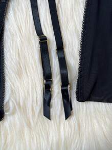 ملابس داخلية نسائية سوداء جذابة مطرزة شفافة، حفلات - الأسود - مشاهدة 7