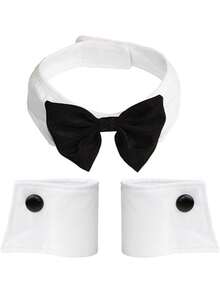 4件套兔耳朵头箍，女士兔女郎服装套装，带绒球尾巴、领结，性感兔女郎套装，兔耳朵头箍，角色扮演服装，兔女郎角色扮演道具 - 黑與白 - 查看 5