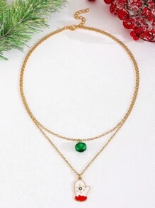 1pc Women Christmas Pendant Necklace, Jingle Bell, Christmas Tree, Deer Drop Shaped Multi-Layer Necklace, Jewelry Gift For Daughter, Wife, Mom - Multicolor - View 10
