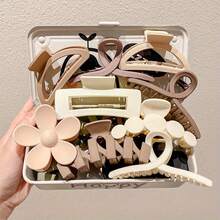 女士时尚 5/8/10 件发爪套装 - 大号，强力抓握，适合浓密头发 | 合金和亚克力 | 百搭纯色设计 | 适合日常和休闲穿着的最佳礼物 - 彩色 - 查看 3