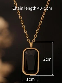 1pc Stainless Steel Minimalist Black Cubic Zirconia Necklace, Titanium Steel Black Zirconia Pendant, Suitable For Women, Wife, Party And Daily Wear - Gold - View 4