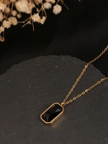 1pc Stainless Steel Minimalist Black Cubic Zirconia Necklace, Titanium Steel Black Zirconia Pendant, Suitable For Women, Wife, Party And Daily Wear - Gold - View 5