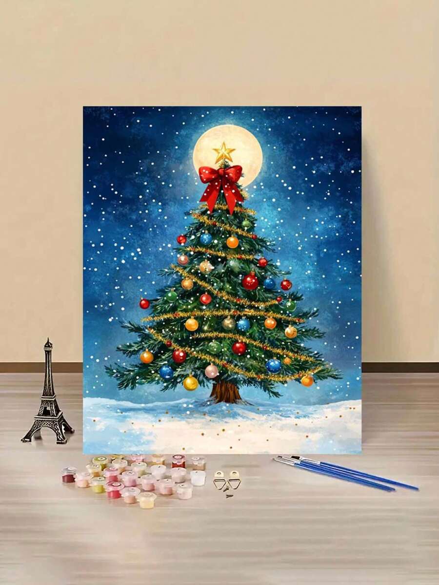 Full Moon Christmas Tree DIY Paint By Numbers, Suitable For Holiday