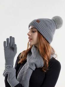 3pcs Set: Knitted Hat, Scarf, And Gloves For Women, Made Of Acrylic, Warm Accessory