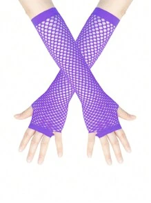 1pair Bright Color Coarse Mesh Fishnet With Elastic Gloves, Sexy Bridal Long Gloves, Punk Half-Finger Nightclub Party Etiquette Gloves, Suitable For Cos Clothing With Corresponding Colors.