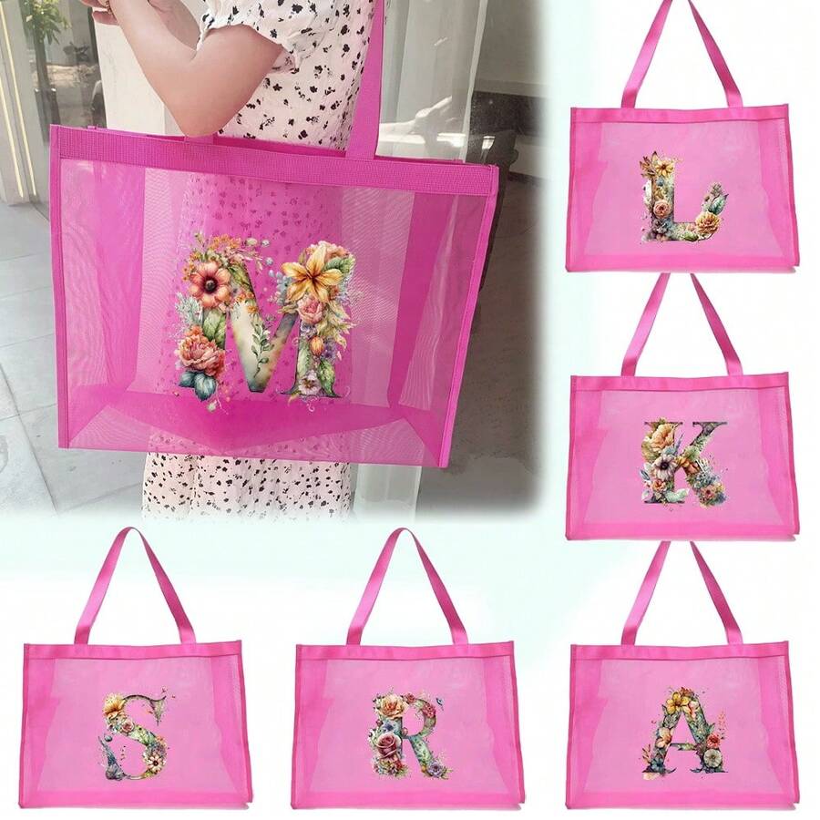 Túi lưới Tote Túi đi biển Túi đeo vai Túi đựng đồ bơi Túi lưới đi biển Túi mua sắm dung tích lớn Mỹ phẩm du lịch, Kính, Kem chống nắng Dung tích lớn Handba - Hồng - Xem 1