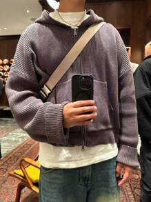 Unisex Loose Casual Sports Style College Crew Neck Zip-Up Hoodie Cardigan Sweater Jacket, Autumn/Winter