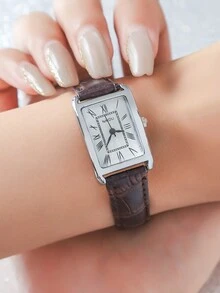 Bộ 5 chiếc đồng hồ thạch anh mặt số La Mã thanh lịch & phong cách + Vòng tay đính đá, thích hợp cho sinh nhật, Halloween, bộ quà tặng tuổi teen - Cà phê nâu - Xem 4