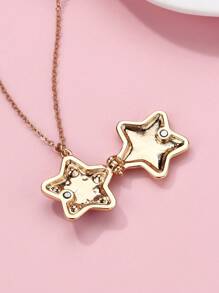 1 件儿童女孩心形和星形锌合金吊坠项链，粉色/紫色油滴可爱水钻磁扣，适合日常佩戴