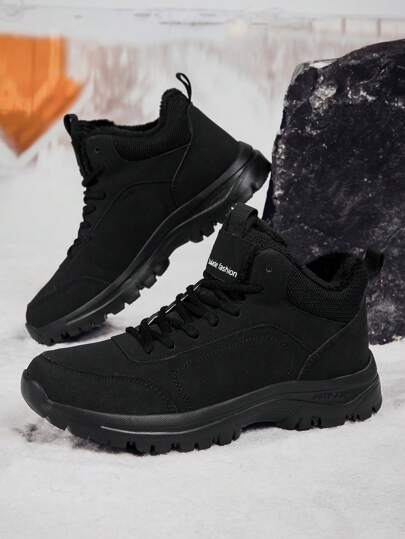 Genuine New Style Lightweight Casual Shoes Men, Winter Snow Boots Men, Hiking Shoes With Thermal Lined, Thick Insulation, Plus Size, High Top Warm Boots