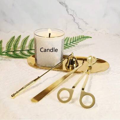 4 合 1 金/银蜡烛工具套装蜡烛芯修剪器、蜡烛芯剪、蜡烛芯勺、不锈钢蜡烛盖工具套装蜡烛配件套装，适合蜡烛爱好者