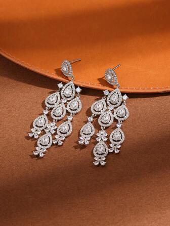 1 par de pendientes de lujo con colgante de flecos con gota de circonita cúbica, aptos para que las mujeres los lleven en bodas y citas