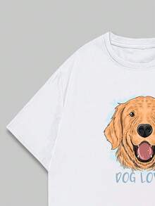 Dog Love Print T-Shirt Men's Casual Cotton Comfort Premium Short Sleeve Shirt - 白色 - 查看 4
