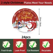 Christmas Paper Plates Napkins, Santa Claus Cake Dessert Dinner Plates For Merry Christmas Party Holiday Birthday Supplies Tableware Set, Disposable Paper Dinnerware Decoration Food Trays, Serves 24 Guests ﻿