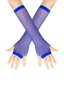 1pair Bright Color Coarse Mesh Fishnet With Elastic Gloves, Sexy Bridal Long Gloves, Punk Half-Finger Nightclub Party Etiquette Gloves, Suitable For Cos Clothing With Corresponding Colors.