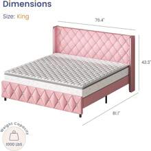 Twin/ Full/ Queen/ King Size Bed Frame, Upholstered Bed Frame With Diamond Headboard And Footboard, No Box Spring Needed With Wood Slat Support, Easy Assembly, Twin Bed Frame/  Full Bed Frame/ King Bed Frame, Black/ Pink/ White/ Purple/ Blue/ Green - 粉色 - 查看 10