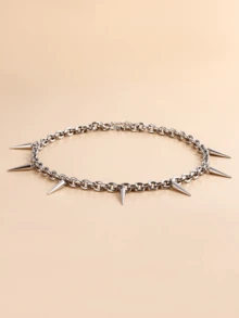 1 件钛钢项链男士嘻哈朋克吊坠项链，骷髅锥珍珠项链，适合万圣节、礼物 - 銀色 - 查看 2