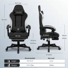Fabric Gaming Chair With Footrest, Computer Desk Chair With Pocket Spring Cushion, Home Office Chair Ergonomic High Back Support Lumbar Support Heavy Duty Wide - Black - View 6