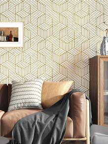 1M/3M 金色几何条纹自粘墙纸，房间背景墙装修装饰，防水防潮 PVC 贴纸