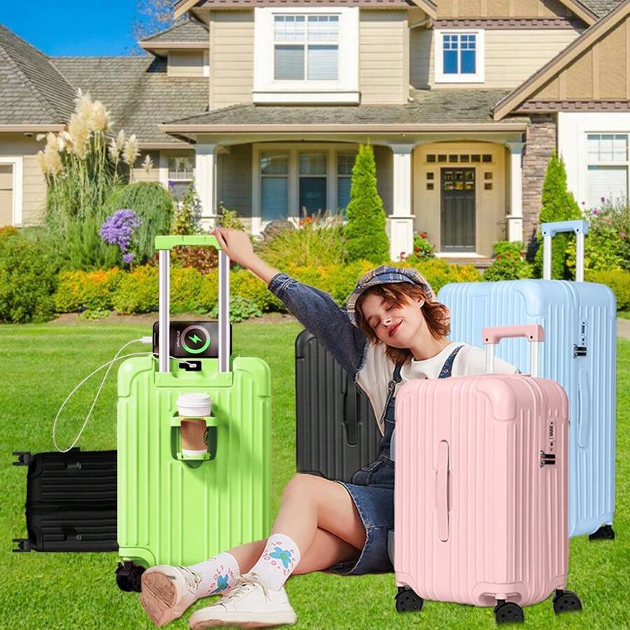 Karl Home 3-Piece Hardside Luggage Set (20"/24"/28") - PC+ABS Spinner Suitcases With TSA Lock, Black