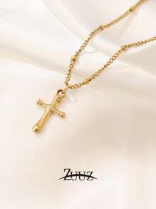 1 pieza Collar con colgante de cruz de acero inoxidable de moda plateado en oro de 18K para mujer, collar gargantilla con colgante de cruz, joyería de regalo
