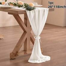 1pc 28x118/157 Inch White Sheer Chiffon Wedding Table Runner, Romantic Rustic Table Runner, White Chiffon Long Table Scarf, Transparent Tulle Table Runner, Elegant Rustic Dining Table Decor, Suitable For Country Style Wedding Reception, Birthday Party, Christmas, Bridal Shower (Multiple Colors Available, Comes With Ribbon) - Solid Color - View 36