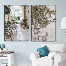 1 pieza Pintura en lienzo minimalista escandinava con el árbol de olivo italiano, las ramas y las hojas, la arquitectura, sin marco, para decoración del hogar