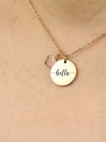 定制诞生石和名字雕刻不锈钢项链 - 独特的星石首饰，非常适合送给好朋友的生日、情人节和家庭节日礼物 - 彩色 - 查看 6