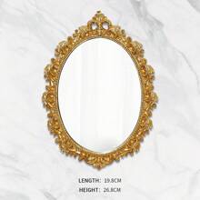 Vintage European Style Carved Decorative Accessory Gold Foil Hollow Engraved Decorative Mirror, Wall Mounted Vanity Mirror Home Bathroom Decor Fall Decor Makeup Organizer Bathroom Accessories Back To School