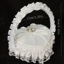 Caja con forma de cesta floral romántica en forma de corazón hecha a mano, cesta de mano con flores blancas para niña de las flores, caja para almacenar anillos de boda, decoración de boda (anillos no incluidos), regalo para el Día de San Valentín, Navidad, Día de la Madre