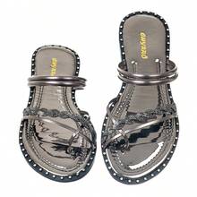 Women's Flat Sandals With Braided Shiny Rhinestones - Xám - Xem 4