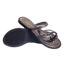 Women's Flat Sandals With Braided Shiny Rhinestones - Xám - Xem 3