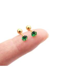 6pcs/Set Stainless Steel & Ear Bone Stud Earrings For Women - Gold-green Diamond - View 3
