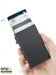1pc Men's Aluminum Card Holder ID RFID Credit Card Holder Side Push Automatic Pop-Up Bank Card Box Intelligent Detachable Mini Card Bag Holiday Gift For Father Daily Use